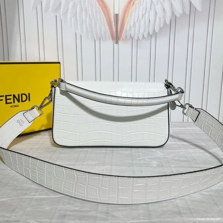 Cheap HOT Fendi Medium Baguette Bag White In Leather Crocodile Tiffany 0723